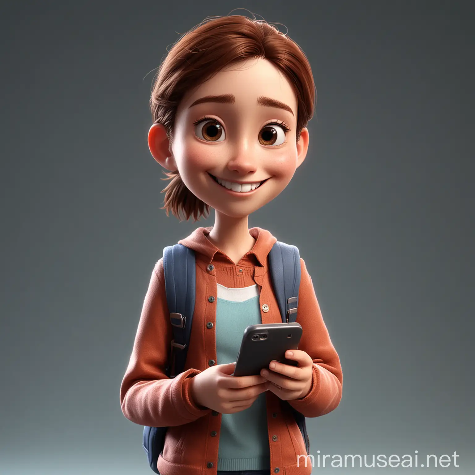 Cinematic 3D Character Student Texting with Smiling Face