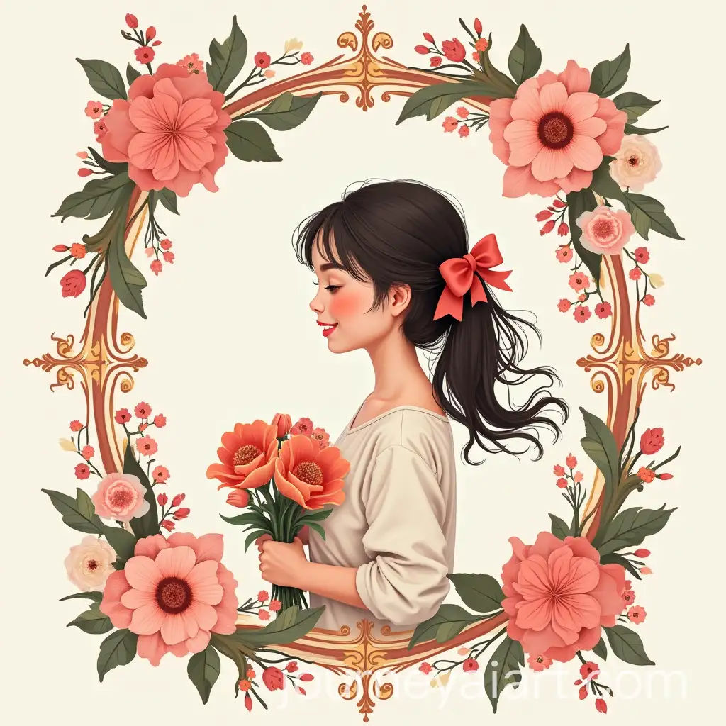March-8-Holiday-Postcard-with-Ornamental-Frame-and-Bouquet