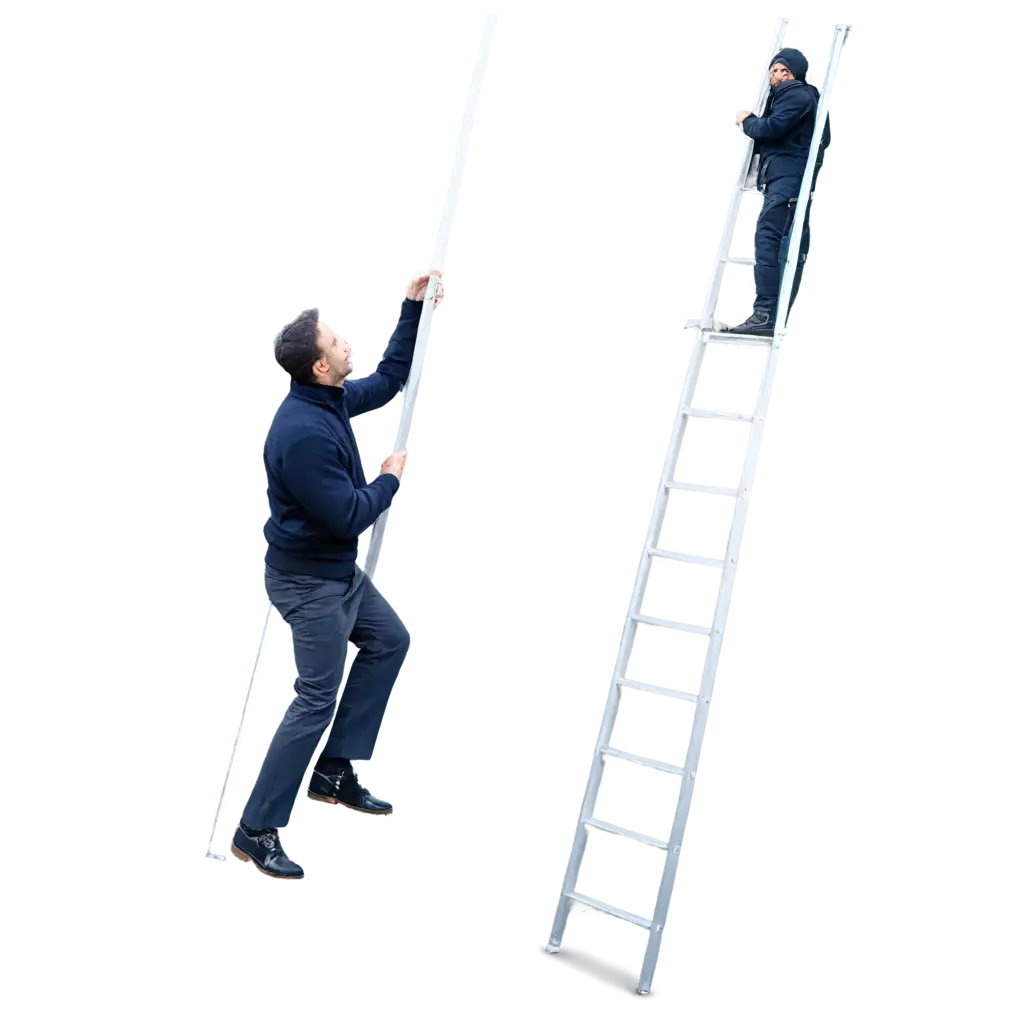 a man climbing up a big ladder