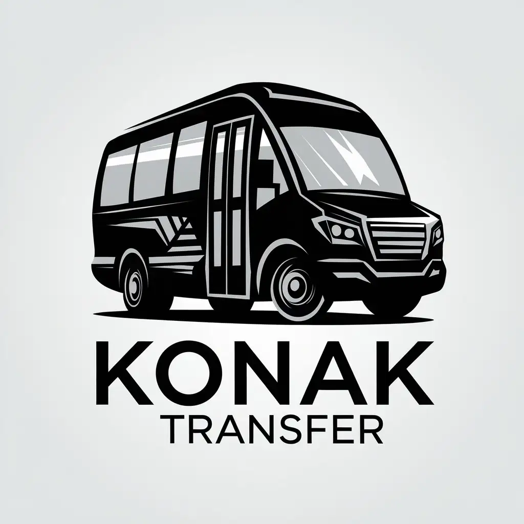 a vector logo design,with the text "Konak Transfer", main symbol:Mini bus black,complex,be used in Trips around the world industry,clear background