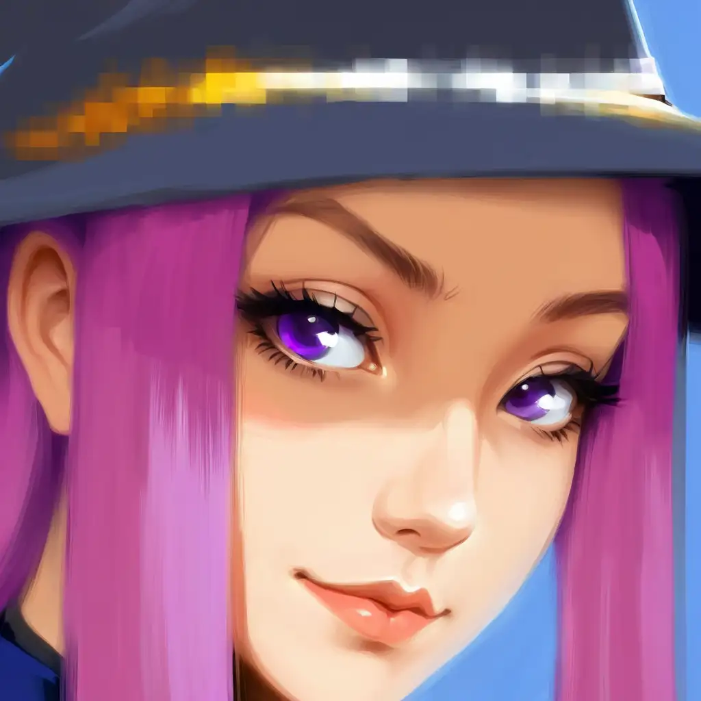 Young-Woman-with-Purple-Hair-and-Wizard-Hat-in-Digital-Paint-Style