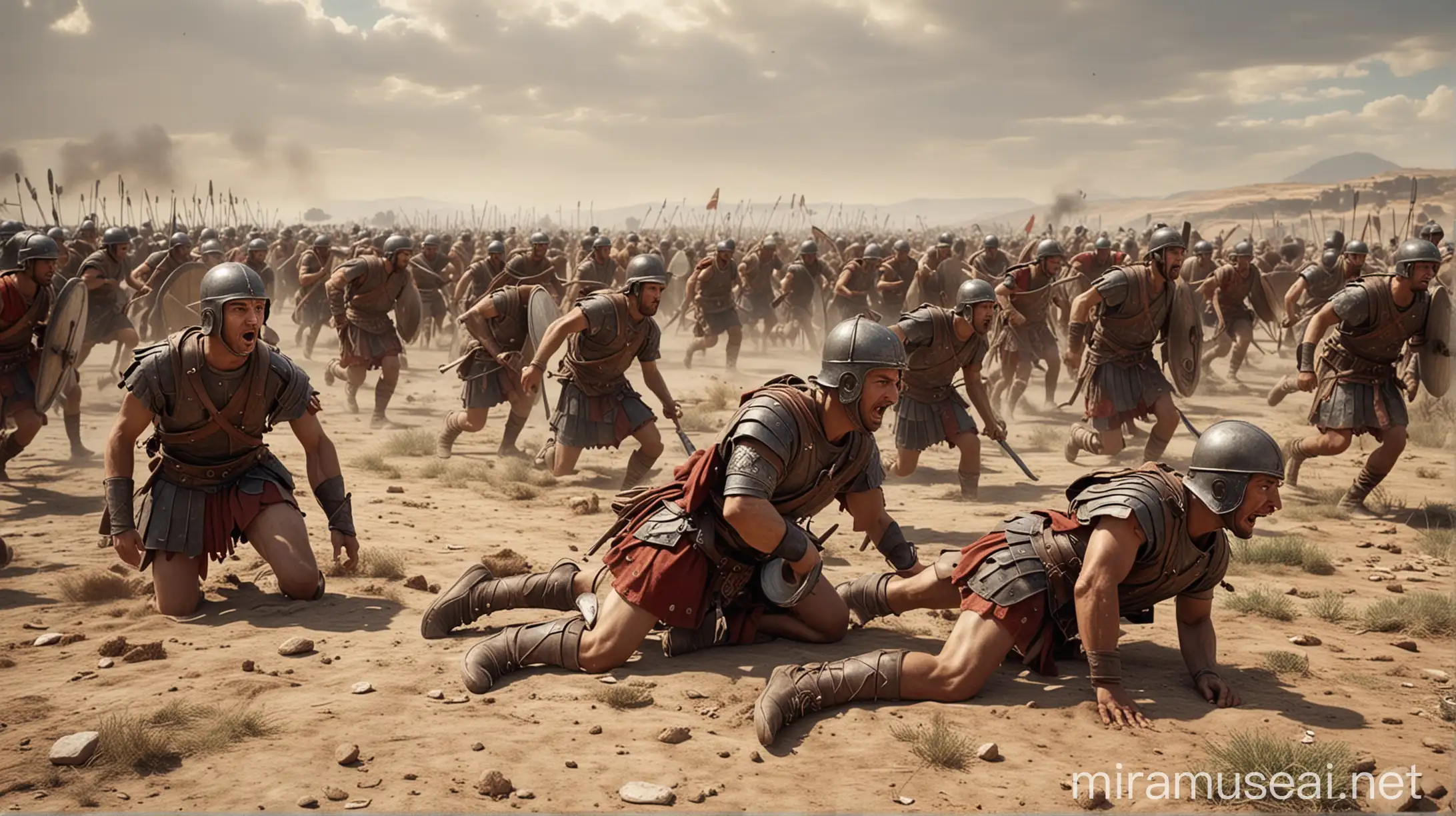 Defeated Roman Soldiers Fleeing Second Punic War Battlefield