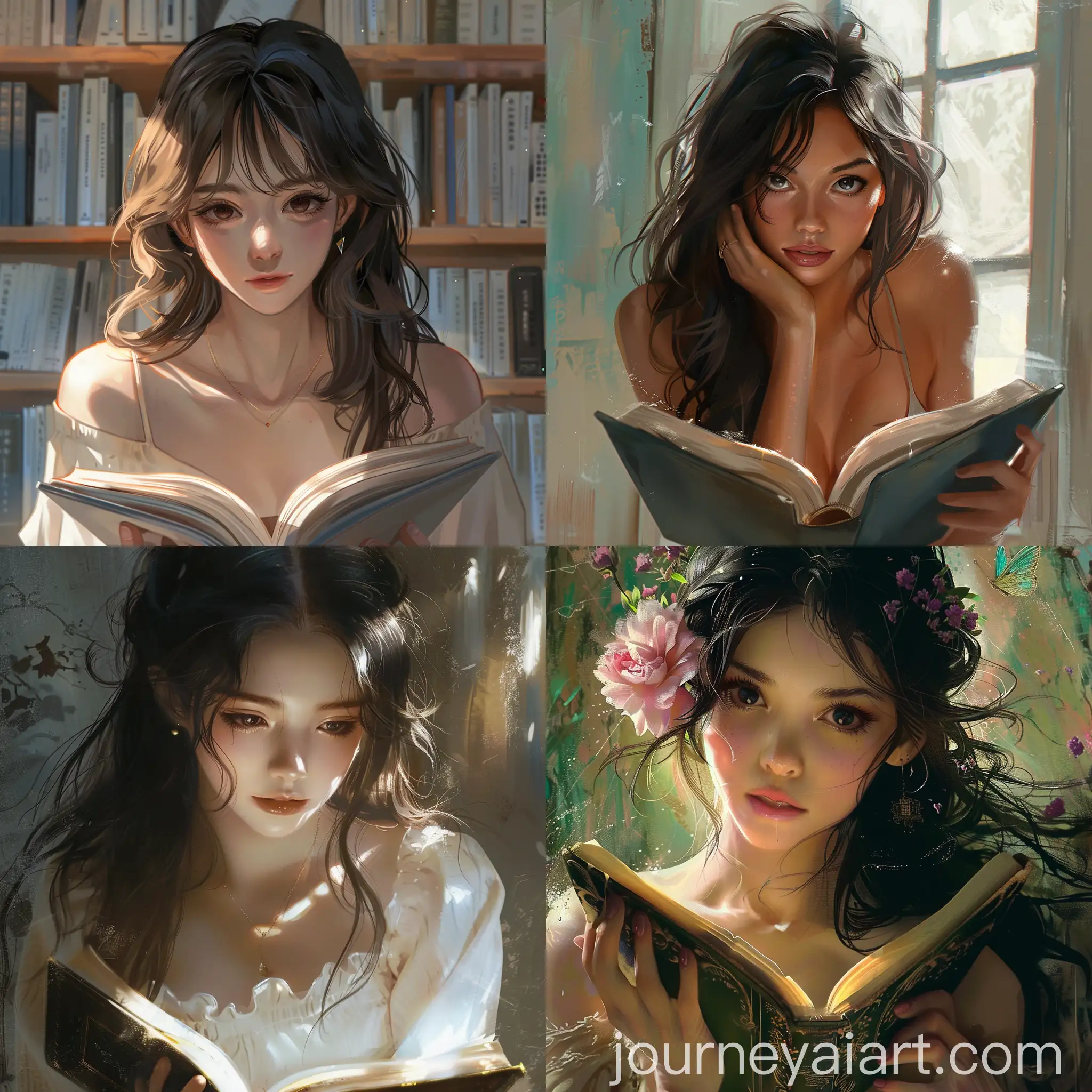 Young-Woman-Admiring-a-Book-with-Wonder-and-Delight