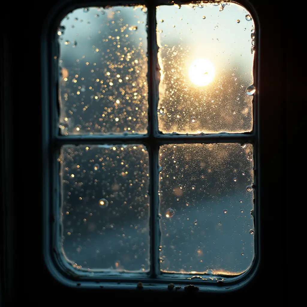 shiny window with water drops