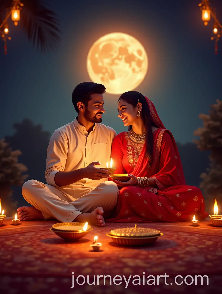 Couple-Celebrating-Karva-Chauth-Under-a-Full-Moon
