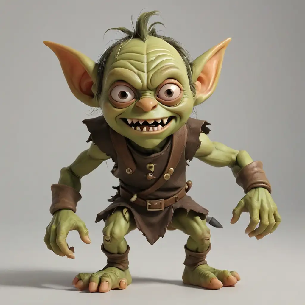 Playful Toy Goblin in Enchanted Forest Setting