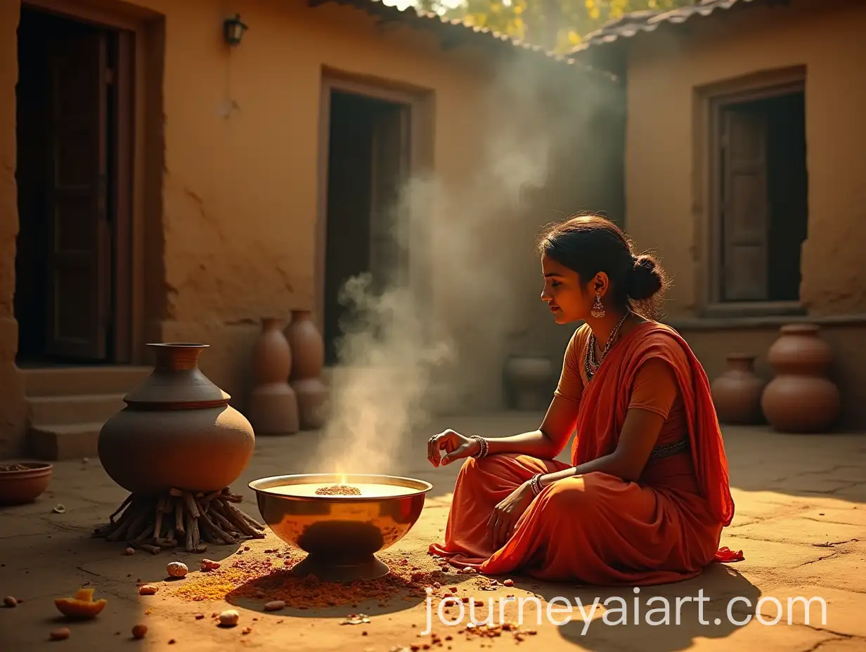 Indian-Woman-Kneeling-by-Chulha-in-Rural-Courtyard-with-Magical-Kheer-Creation