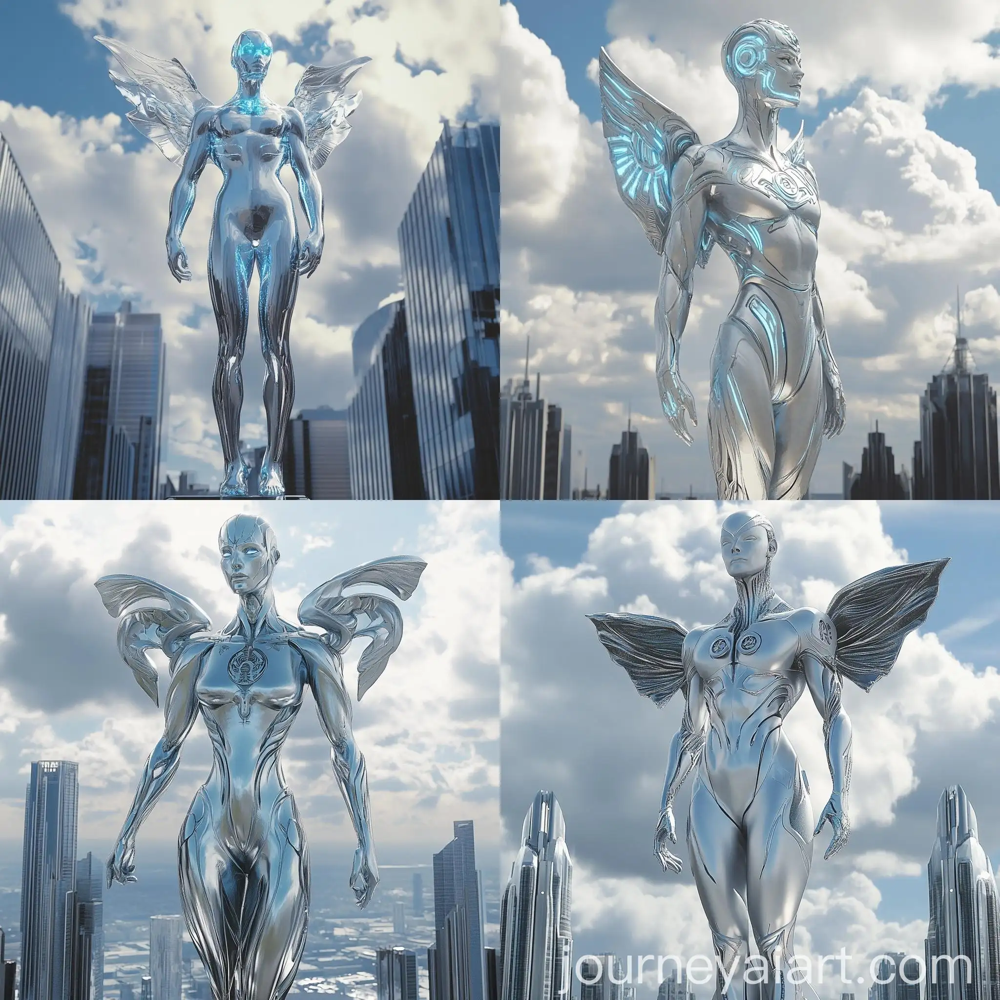 Futuristic-Cityscape-Tall-Humanoid-in-Light-Blue-Nano-Material-Attire