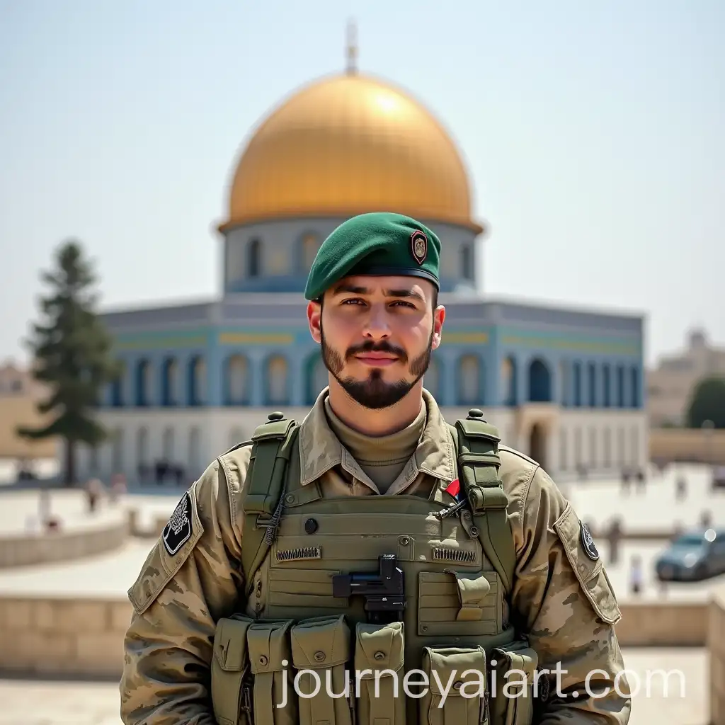 Soldier-in-Camouflage-Military-Suit-with-Dome-of-the-Rock-Mosque-in-Palestine-Background
