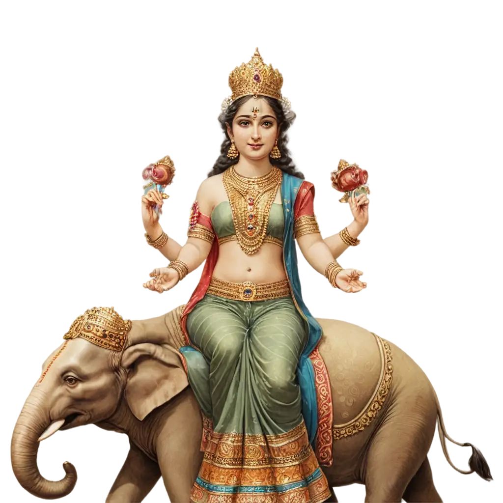 Vibrant-PNG-of-Indian-Deity-Lakshmi-with-Elephants-A-Symbol-of-Prosperity-and-Wealth