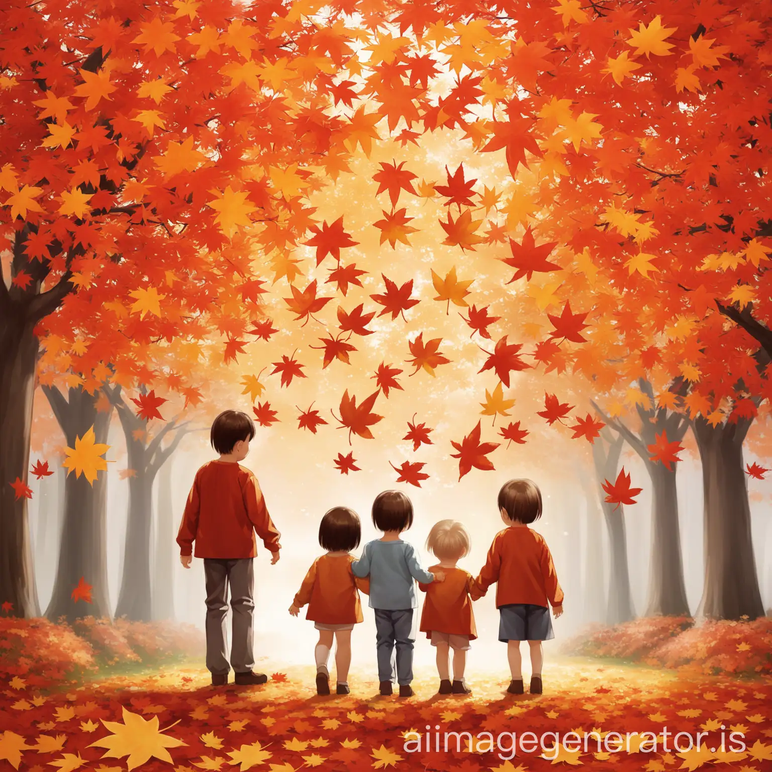 Children-Playing-Among-Falling-Maple-Leaves-in-Autumn