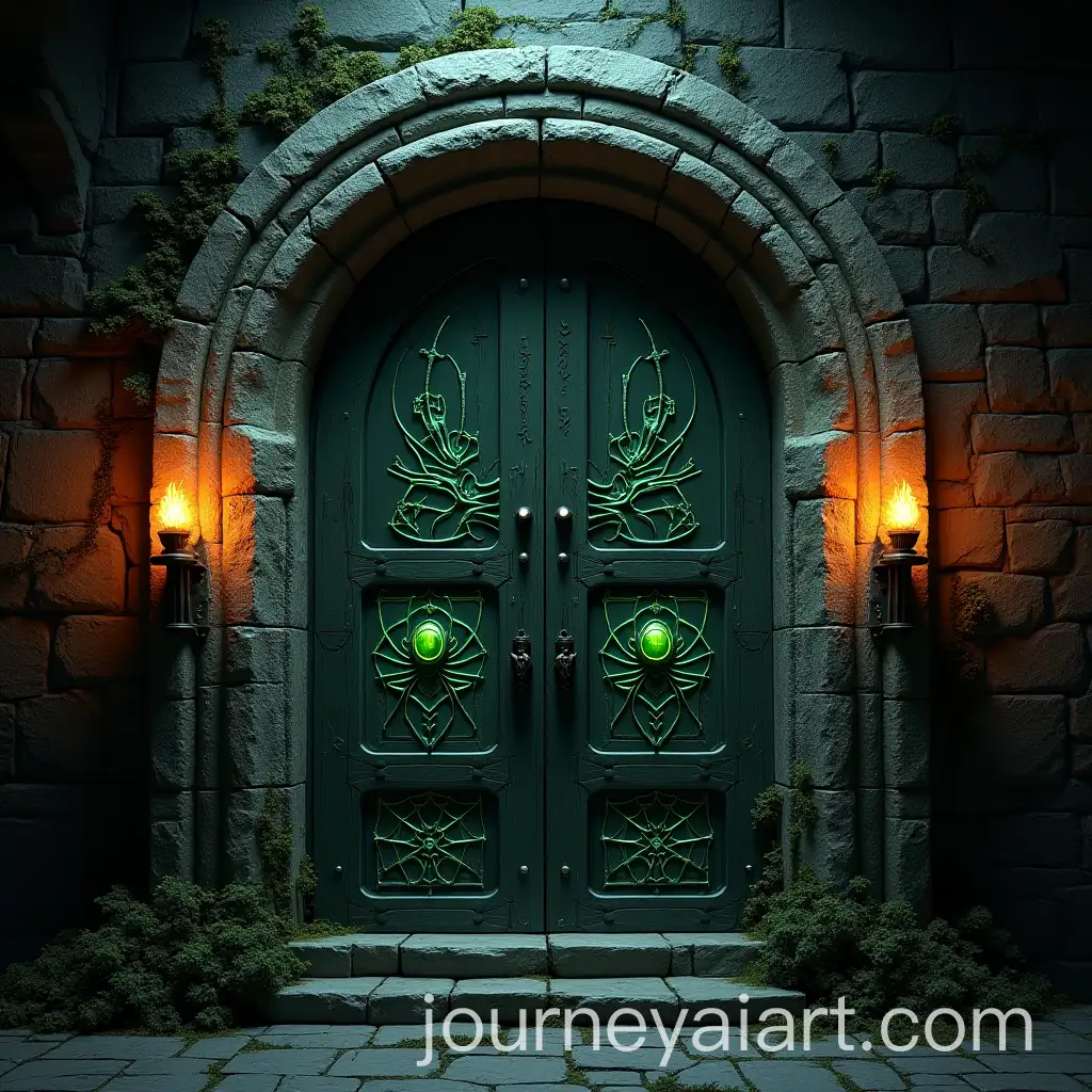 Ancient-Stone-Door-with-Spider-BasReliefs-and-Magical-Runes
