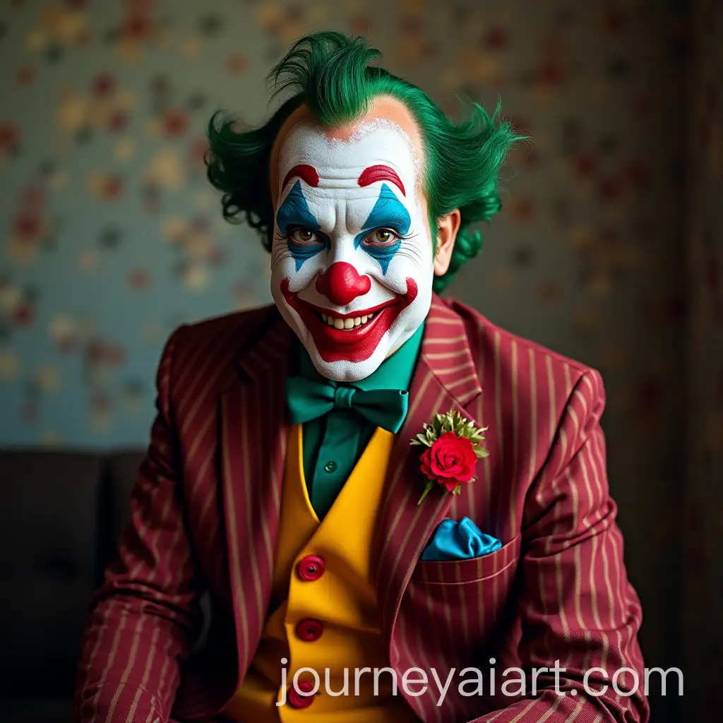 Clown-Wedding-Suit-Costume-with-Red-Nose-and-Bouquet