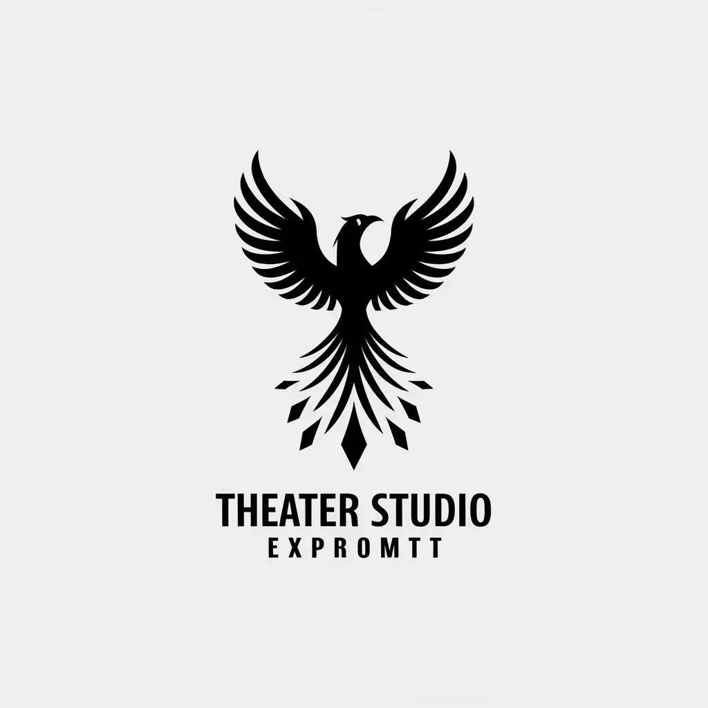 a vector logo design,with the text "Theater studio EXPROMT", main symbol:Bird, bird- Phoenix,Minimalistic,be used in Education industry,clear background