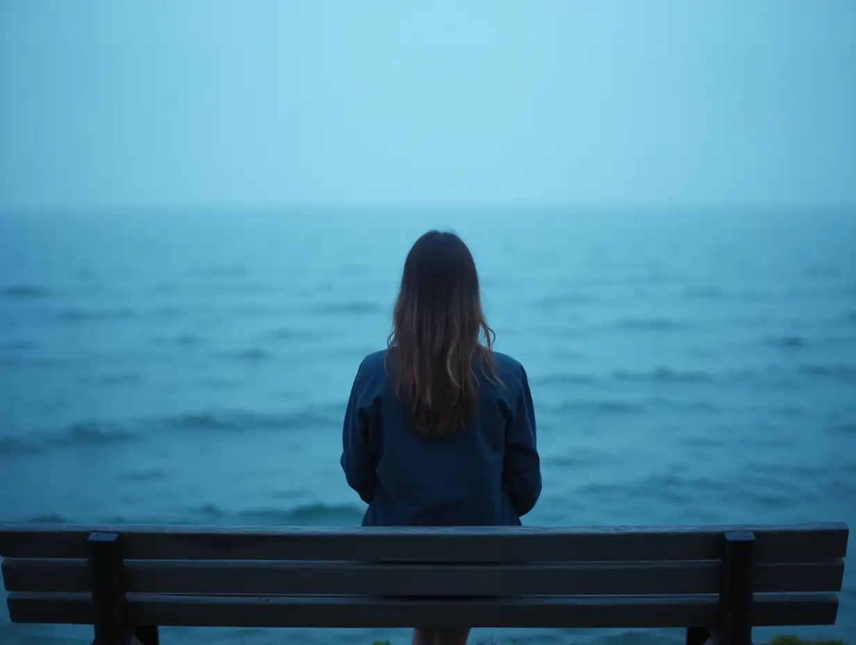 Solitary-Reflection-of-a-Young-Woman-by-the-Ocean-at-Dawn