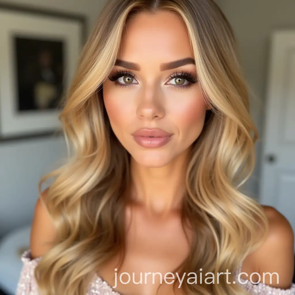 Radiant-Woman-with-Honey-Blonde-Hair-and-Bold-Makeup-in-Perfect-Bangs-Style