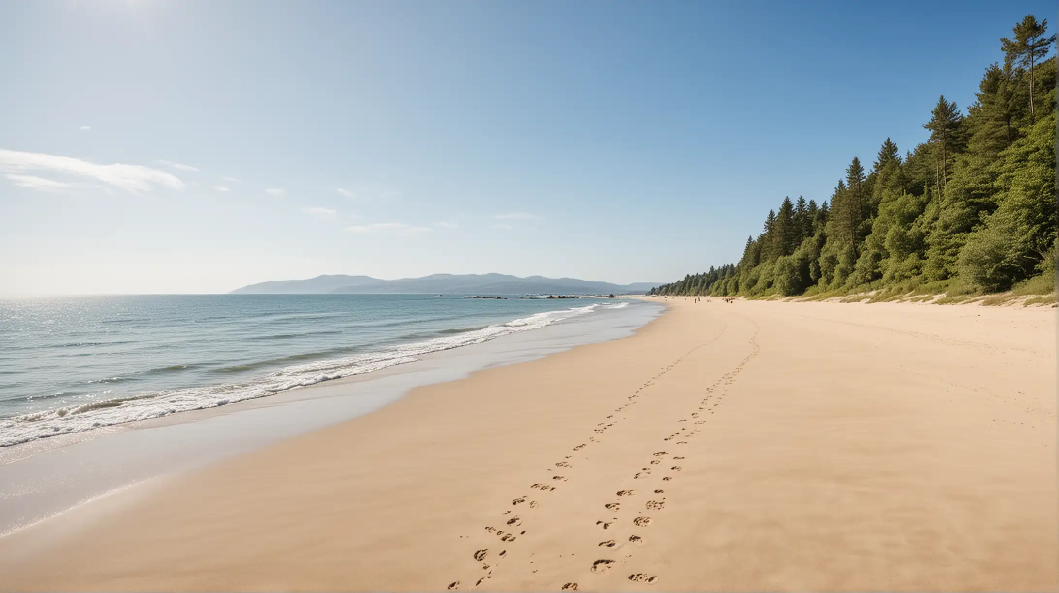 Sunny Summer Day at Large Sandy Beach by the Sea Coast