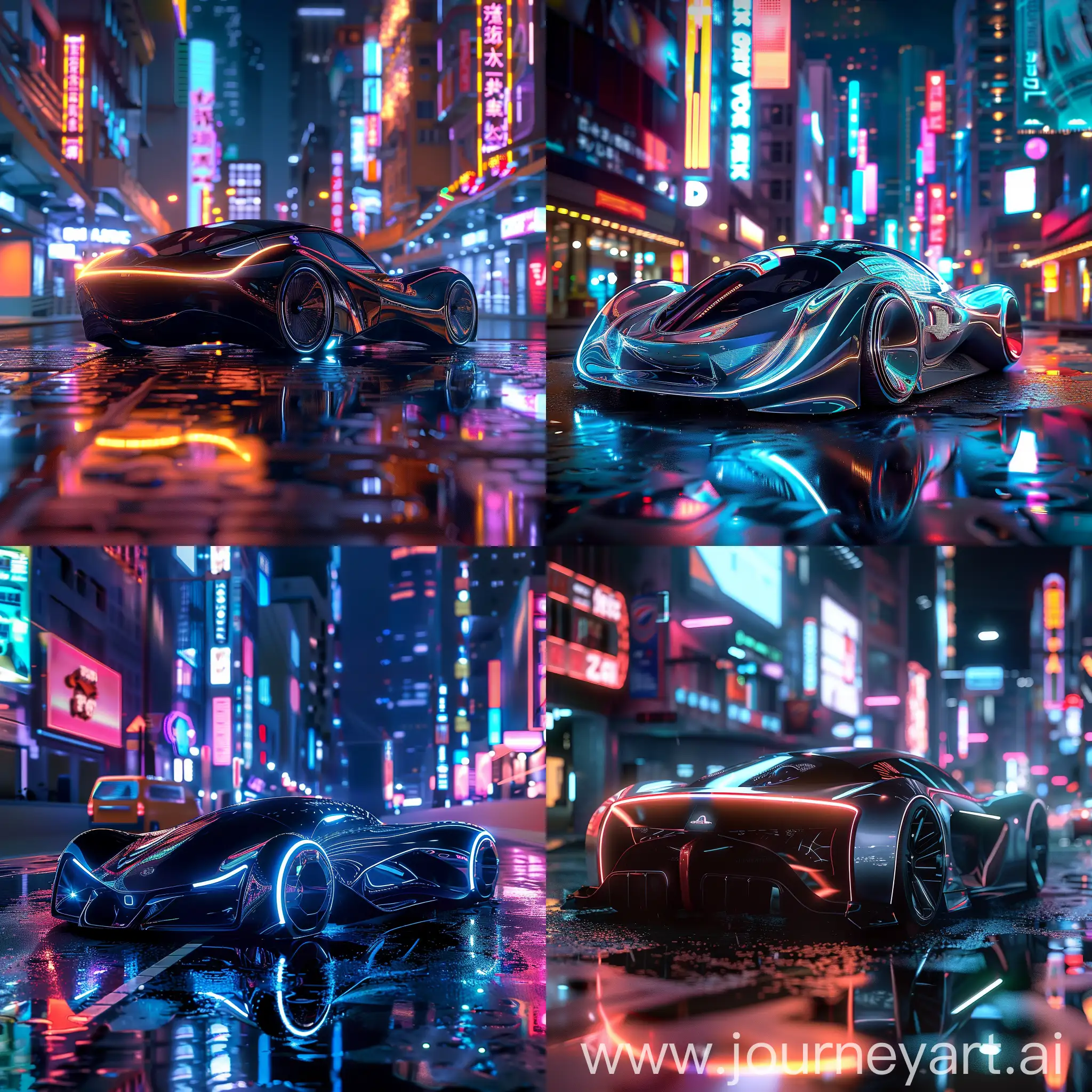 Futuristic-PC-Car-with-Dynamic-LED-Lights-in-Urban-Holographic-Display