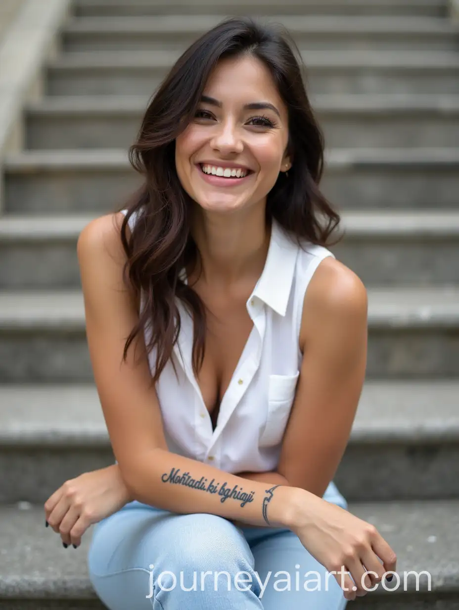 Smiling-Woman-with-Tattoo-on-Stairs-of-Washington-City