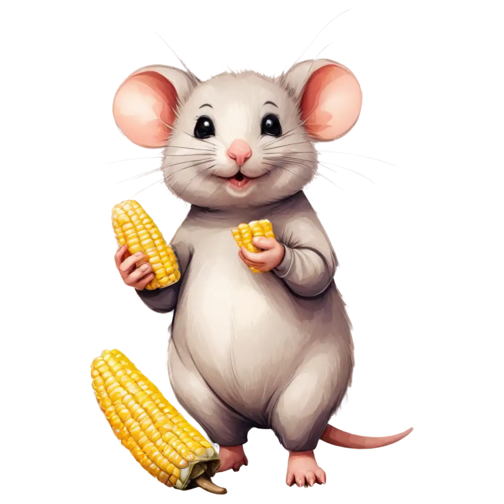 Cute-Little-Fat-Mouse-Holding-Corn-Grain-Colorful-PNG-Sketch-Lineart-for-Creative-Projects