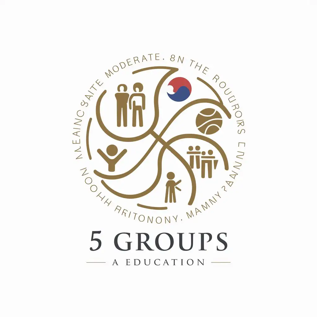 a logo design,with the text "5 groups", main symbol:friendship, family, basketball, korea,Moderate,be used in Education industry,clear background