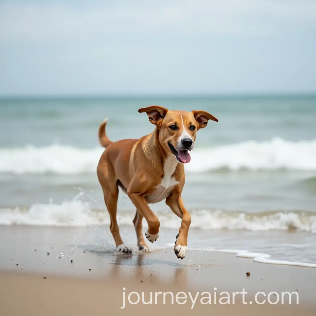 Dog-Playing-on-the-Beach-with-Waves-and-Sand