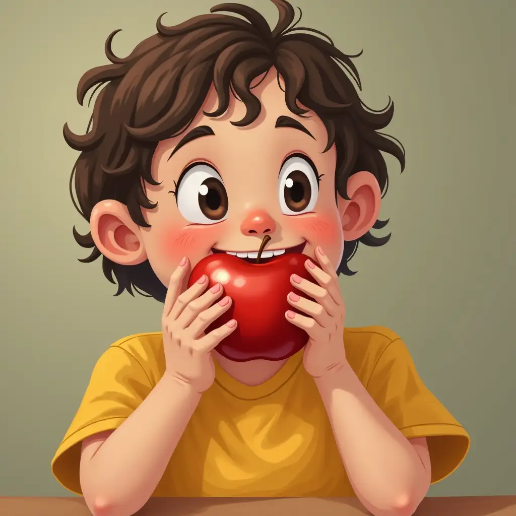 Create an image of a kid eating Apple