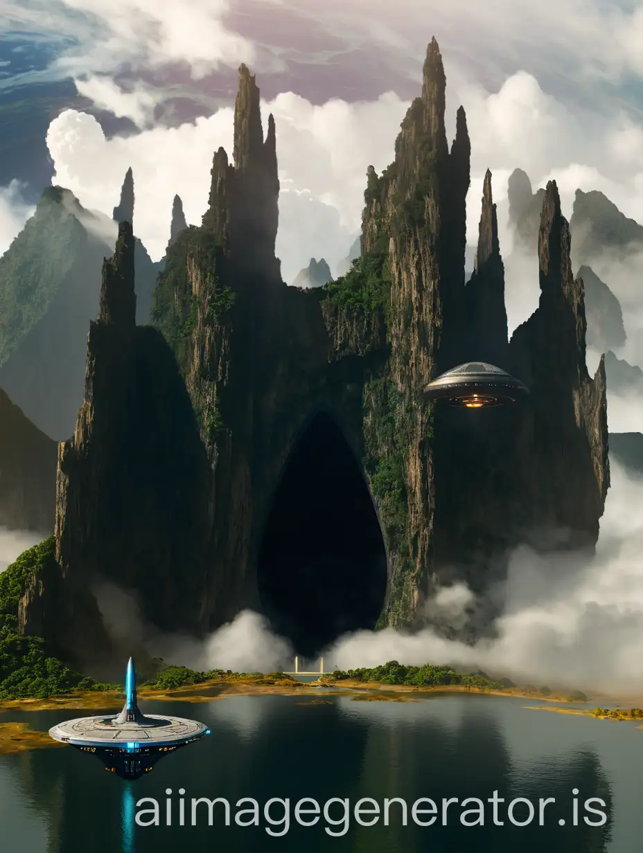 Spaceship-EnterAI-Image-Prompt-Expansioning-Portal-to-the-Island-of-Death-in-the-Clouds