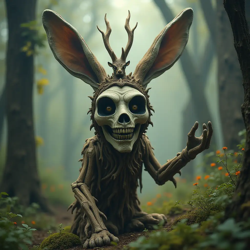 midjourney skeleton bunny warlord head of tree