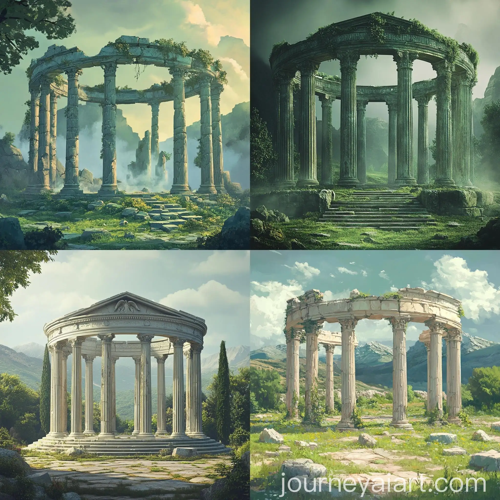 Ancient-Greek-Temple-Ruins-in-Soft-Green-Scenery