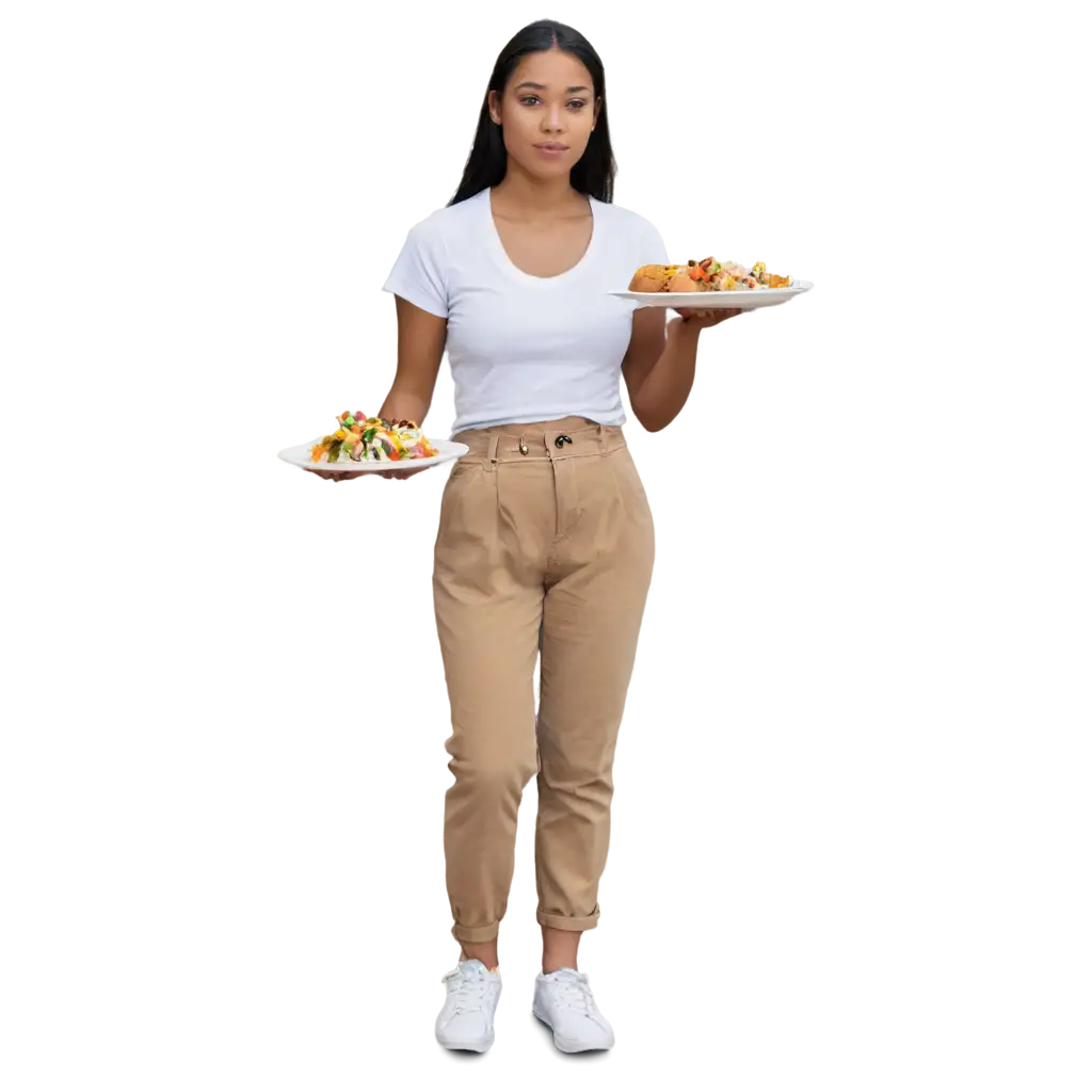 Elegant-Woman-Holding-a-Plate-of-Food-PNG-Image