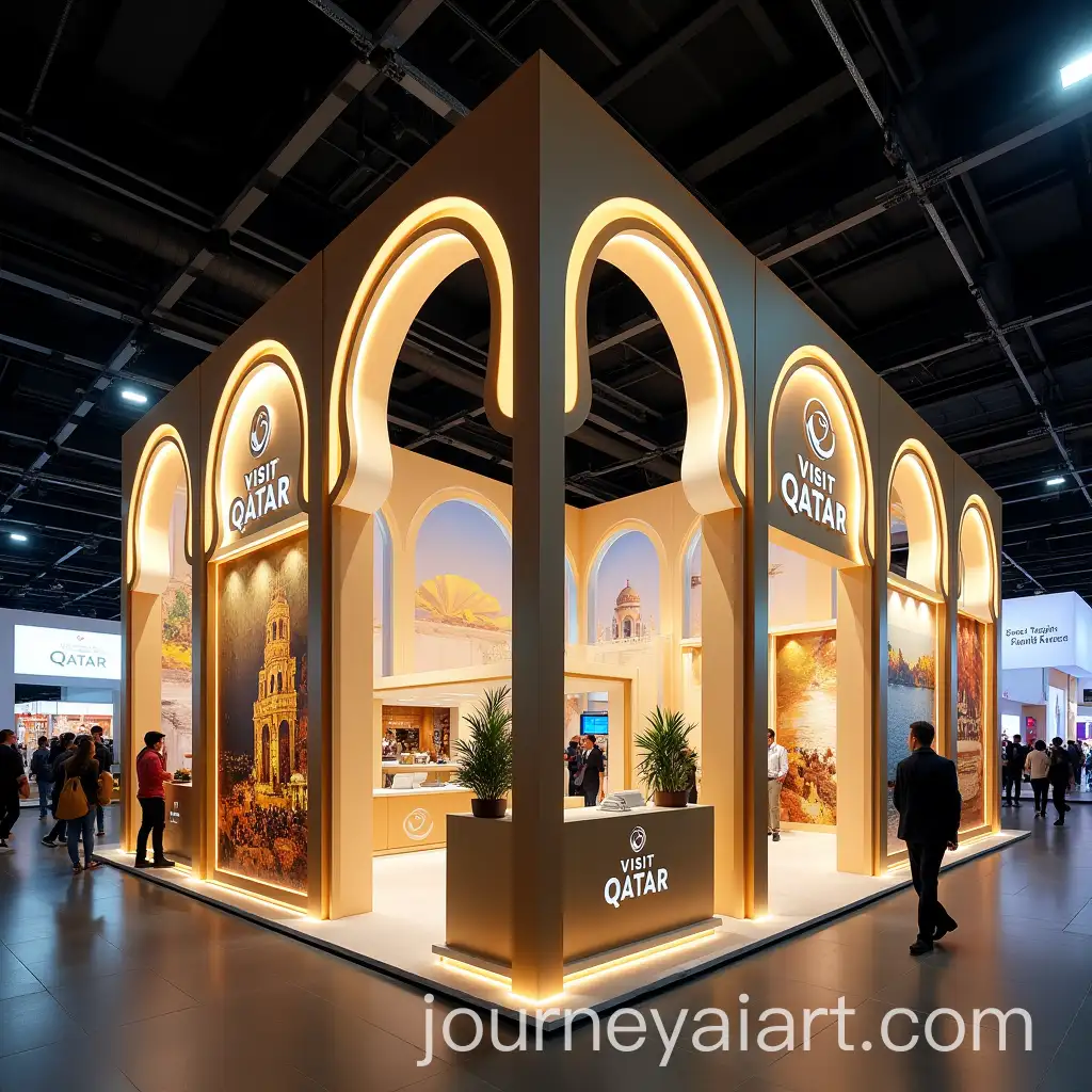 Qatar-Exhibition-Booth-Design-with-Arches-and-Gold-Accents