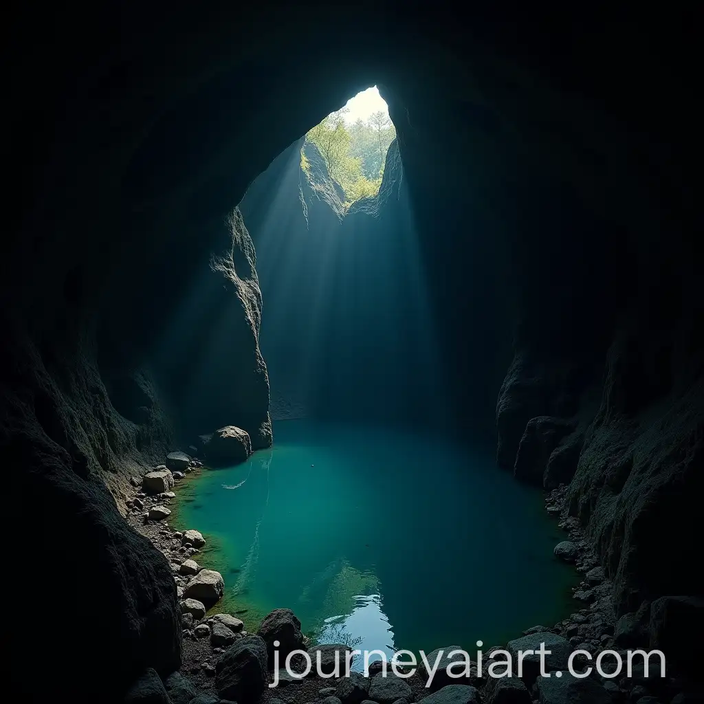 Aerial-View-of-Dark-Cave-with-Central-Pool