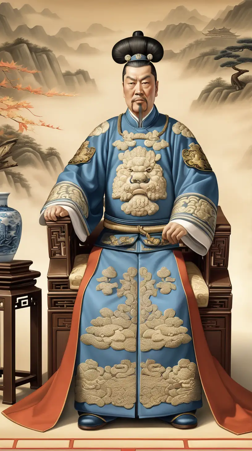 Emperor Qui Shing Huang of China Royal Portrait in Ancient Regalia