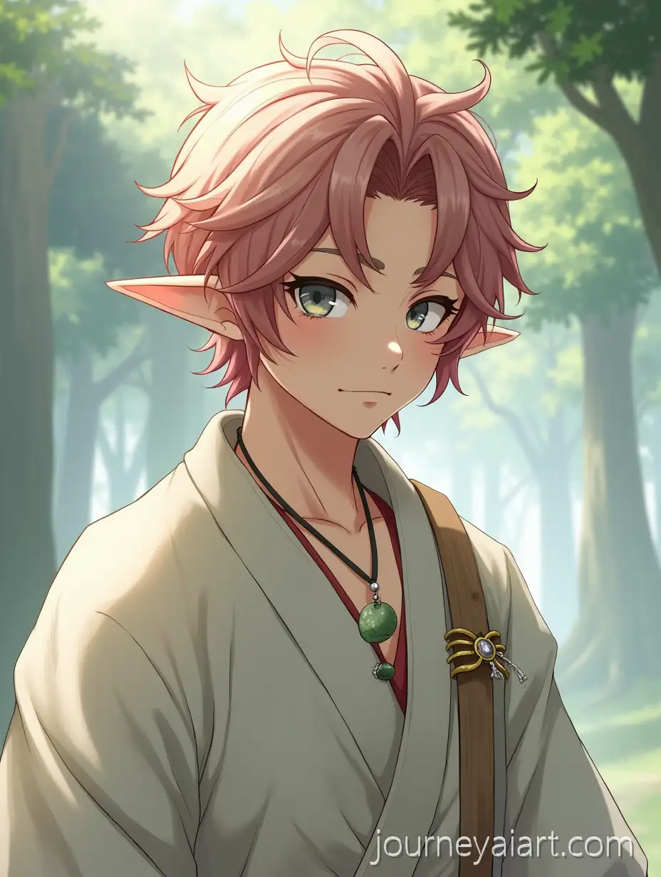 Elven-Youth-in-Kimono-with-SilveryRed-Hair-and-Jade-Necklace-in-Anime-Style