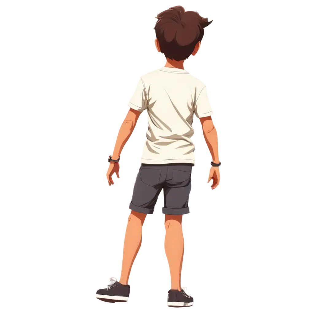 Vector-Cartoon-Boy-in-TShirt-and-Shorts-PNG-Image-Facing-Backward-with-Casual-Shoes