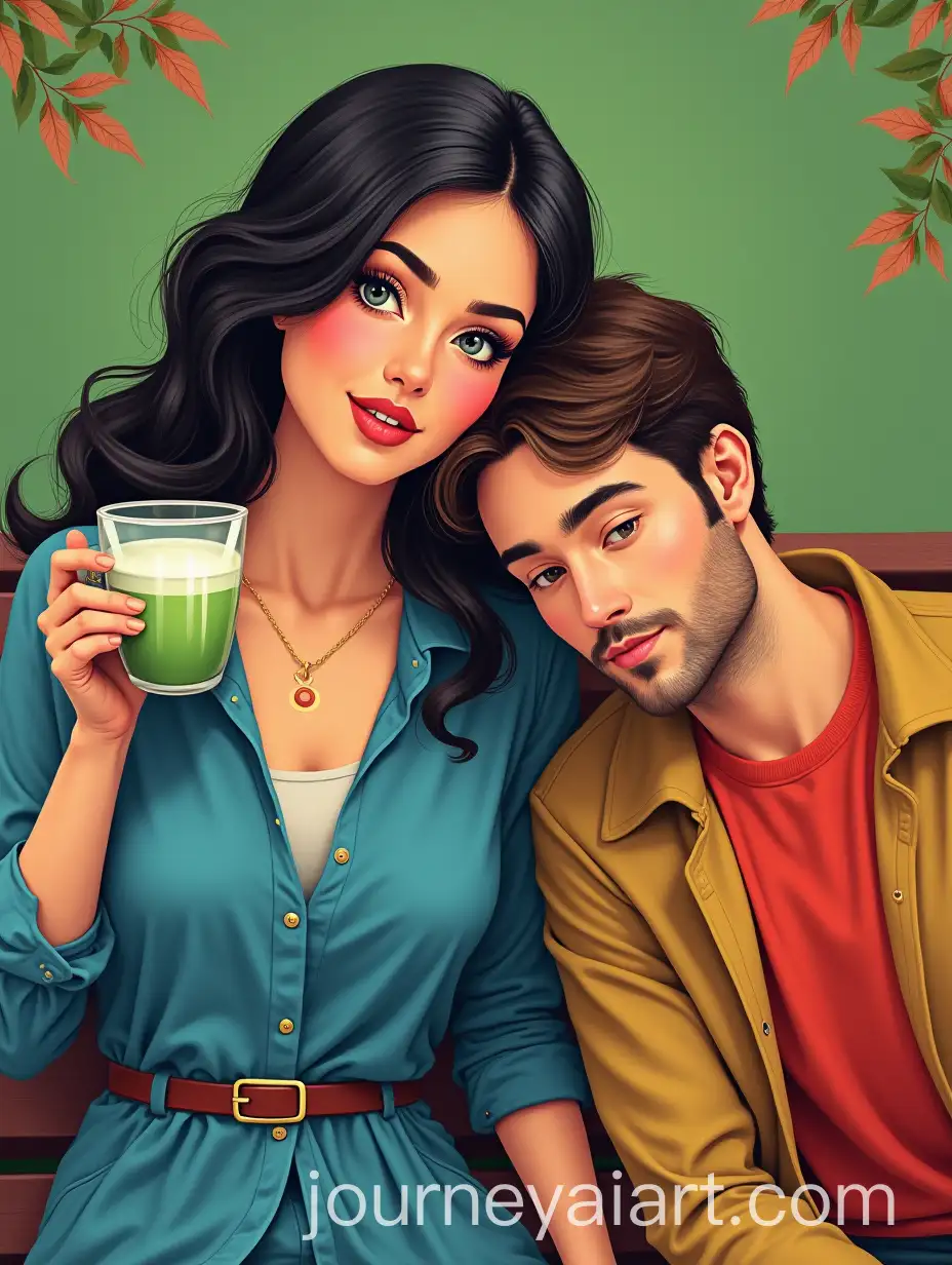 Couple-Enjoying-Matcha-Latte-in-a-Vibrant-Park-Setting