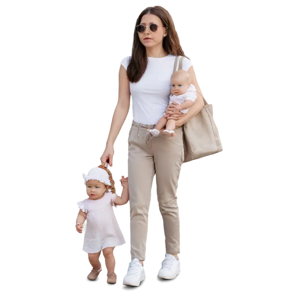 Young-Beautiful-Mother-with-Child-Walking-on-Sidewalk-PNG-Image-High-Quality-for-Clear-Visual-Appeal