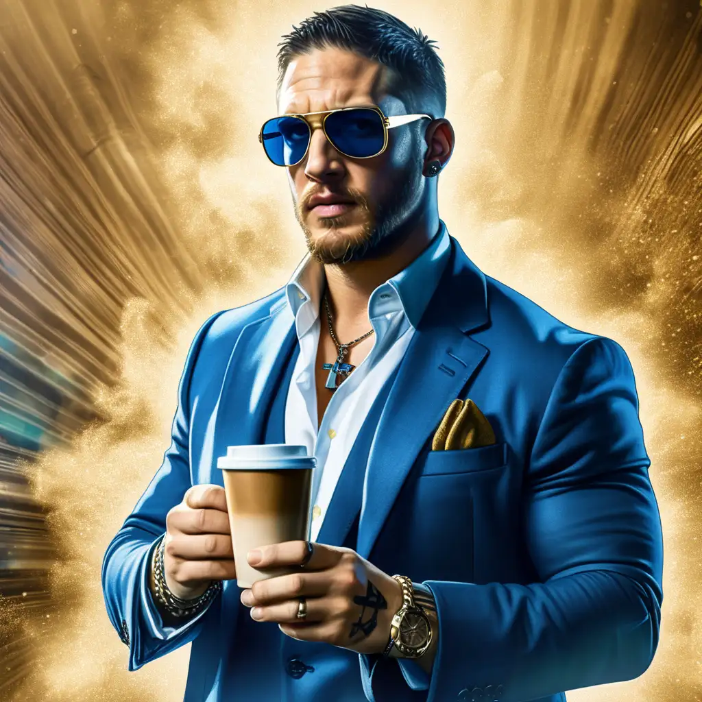 Tom Hardy with Coffee Cup and Test GM Full Body Image in Matrix Style Artwork