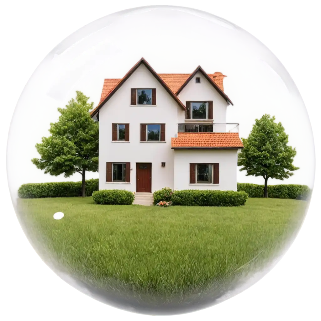 Realistic-House-Protected-by-a-Bubble-PNG-with-Two-Trees-HighQuality-Transparent-Image-for-Multiple-Uses