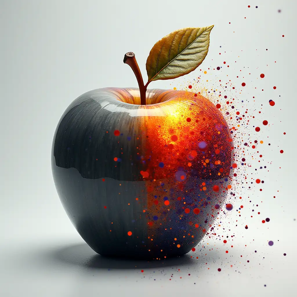 Half-Apple-with-Shiny-Gray-and-Colorful-Explosion