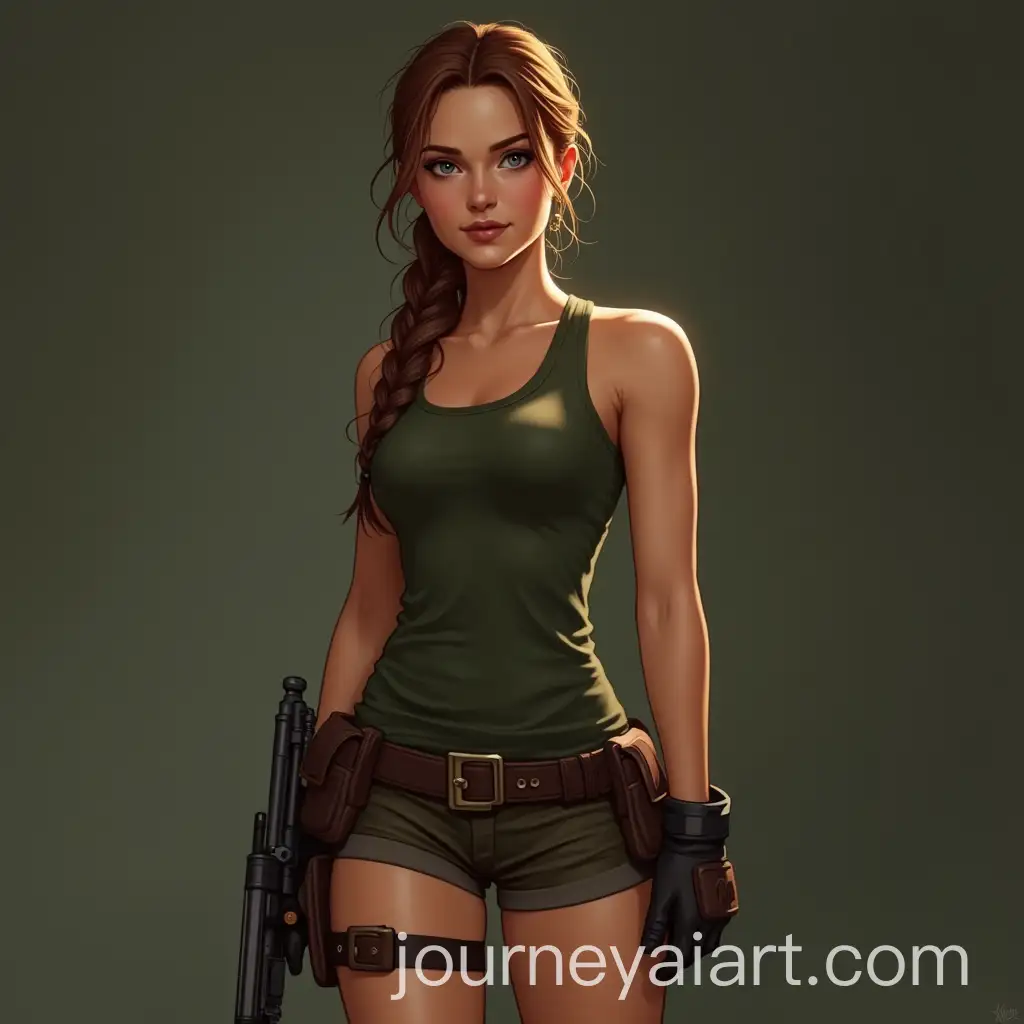 Sophie-Turner-as-Lara-Croft-in-Classic-Tanktop-and-Shorts-Outfit