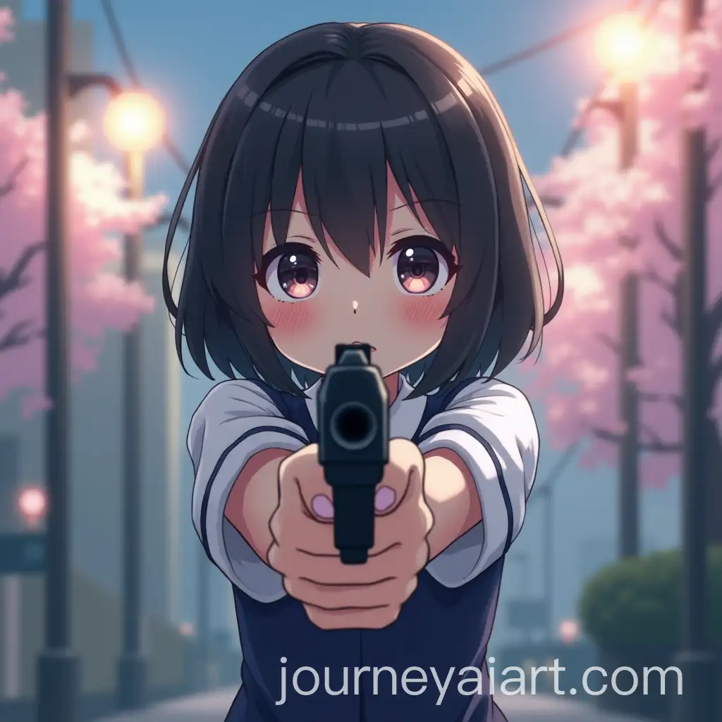 Innocent-Japanese-Girl-with-Handgun-in-Urban-Setting