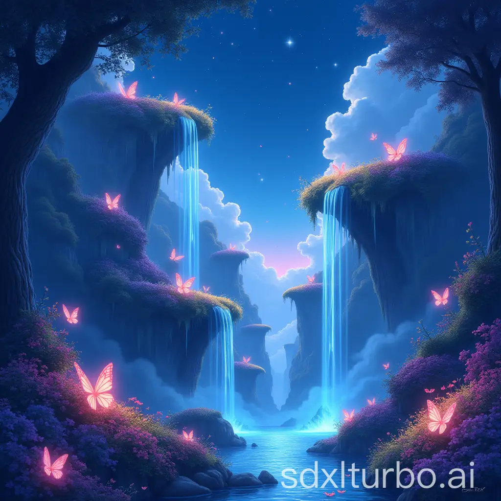 Surreal-Dreamlike-Garden-with-Floating-Islands-and-Glowing-Butterflies