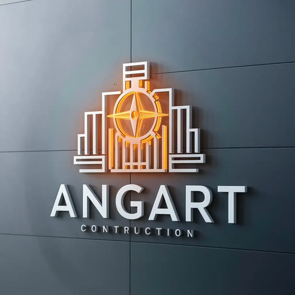 a logo design,with the text "ANGART", main symbol:glowing pubg compass building column shaft monitor,Moderate,be used in Construction industry,clear background ,Moderate,be used in Construction industry,clear background