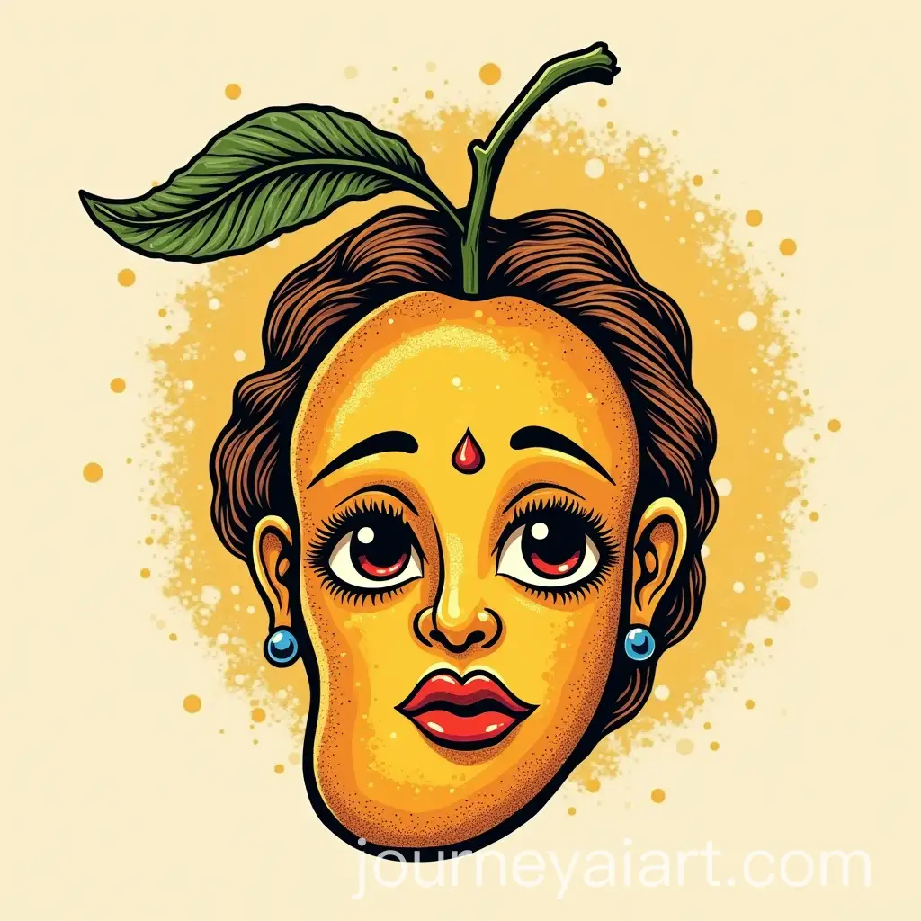 Traditional-Tattoo-Style-Illustration-of-Indian-Mango-with-Sour-Facial-Expression