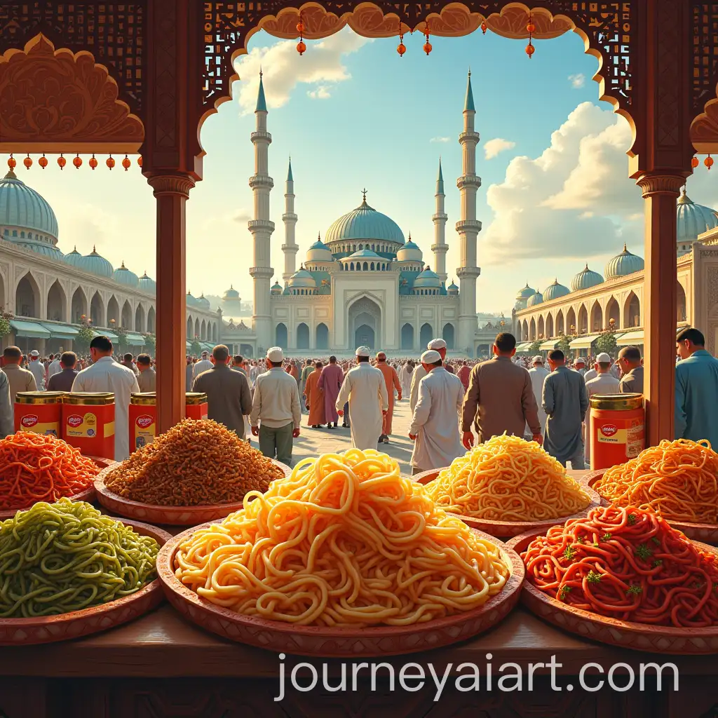 Vibrant-Eid-Celebration-with-Grand-Mosque-and-Maggie-Noodle-Stall