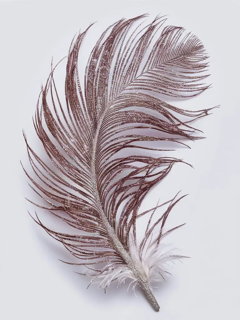 glitter feather on white background