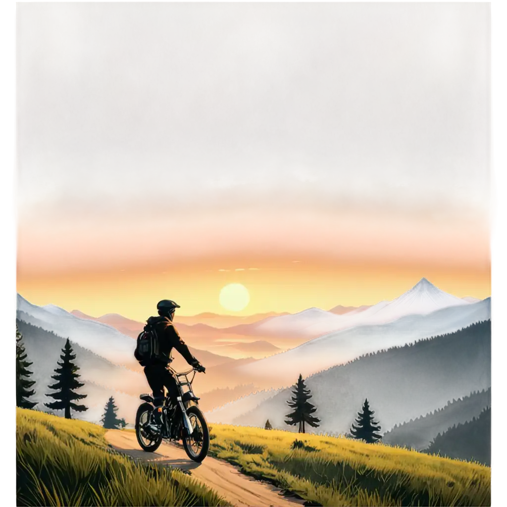 Stunning-PNG-Image-of-a-Biker-Against-a-Sunset-in-a-Pine-Forest-Anime-Theme