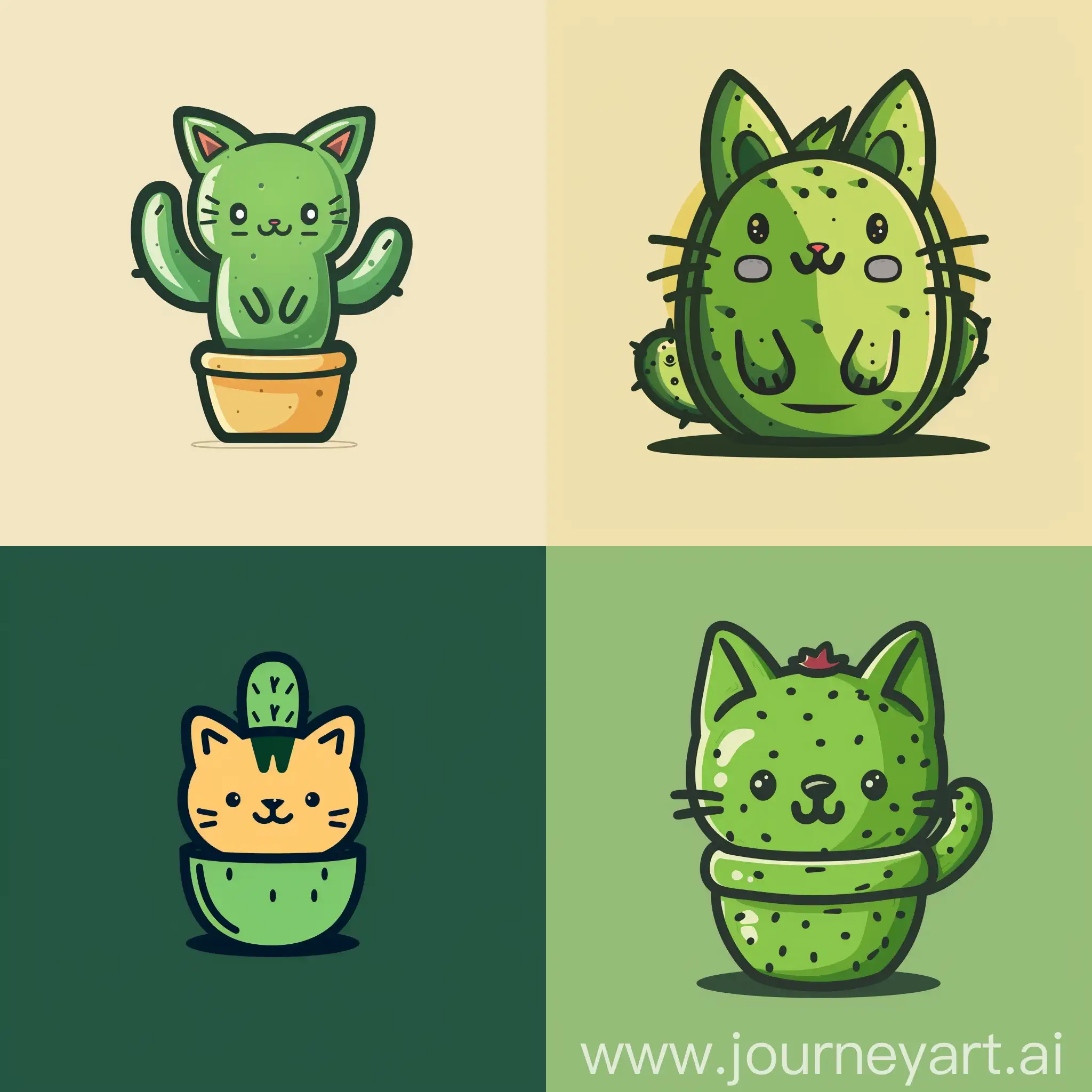 Minimalist-Cartoon-Style-Cactus-Cat-Logo-Design